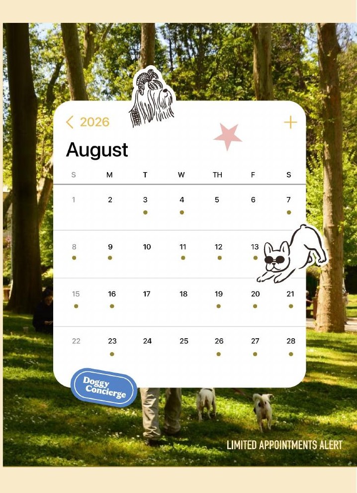 August booking calendar with a limited appointments alert